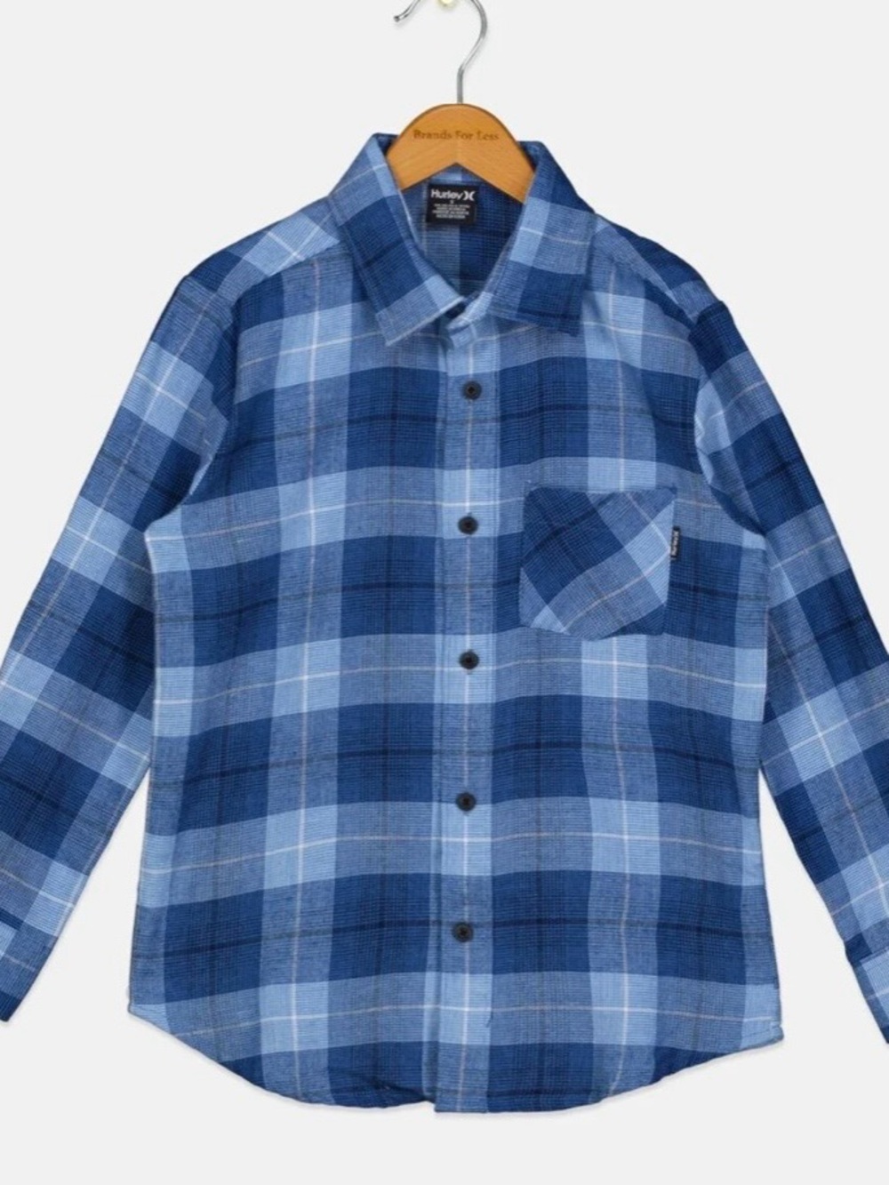 Hurley Night Force Blues Plaid Flannel Button Down Boys Sz small
